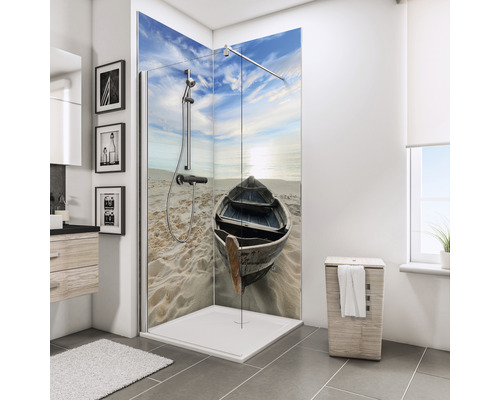 Duschrückwand SCHULTE DecoDesign Foto Ruderboot am Strand 210 x 90 cm D1900922 639 210-0