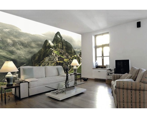 Wohnzimmer mit Fototapete Machu Picchu Berglandschaft