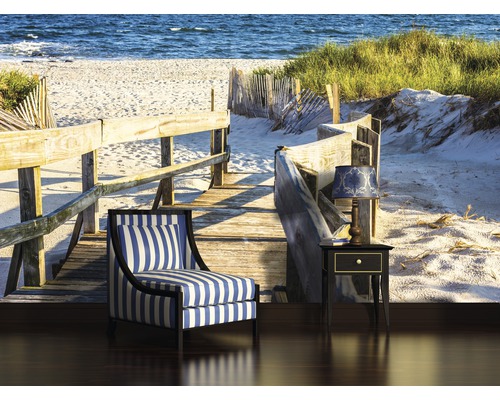 Vliestapete mit Strandmotiv, mit Stuhl und Tisch