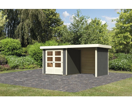 Gartenhaus Karibu Kodiak 2 mit Anbau, Rück- und Seitenwand 437 x 217 cm terragrau-0