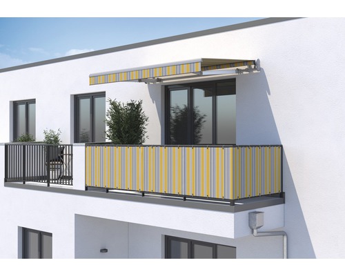 SOLUNA Balkonverkleidung H:75 cm Dessin 6292 (Meterware) Balkon mit Markise und Sichtschutz in gestreiftem Design