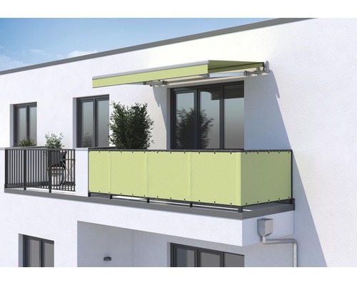 SOLUNA Balkonverkleidung H:75 cm Dessin 7244 (Meterware) Balkon mit Sichtschutz und Markise an einem Wohnhaus