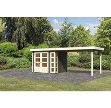 Gartenhaus mit Carport aus Holz im Garten