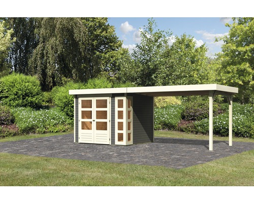 Gartenhaus Karibu Naomi 3 mit seitlichem Anbau 2,8 m 528,5 x 238 cm terragrau