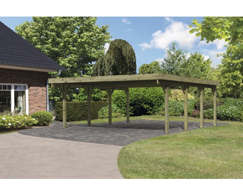 Doppelcarport Karibu Pluwig 2 Variante A 598 x 670 cm kesseldruckimprägniert Holzcarport im Gartenbereich