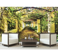 Wandbild mit Gartenweg, Bewuchs und Säulen