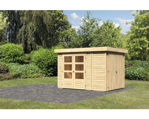 Gartenhaus Karibu Karola 2 mit Anbauschrank 317 x 238 cm natur