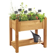 Hochbeet aus Holz mit Kräutern und Gemüsesorten