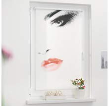 Fensterrollo mit Frauengesicht Design im Raum
