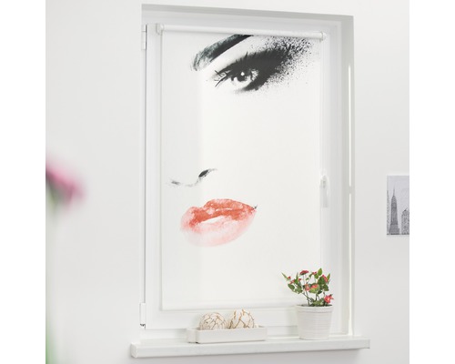 Klemmrollo Lichtblick ohne Bohren Face 120x150 cm inkl. Klemmträger Fensterrollo mit Frauengesicht Design im Raum