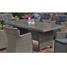 Gartenmöbelset mit Esstisch und Stühlen aus Rattan mit grauen Sitzkissen