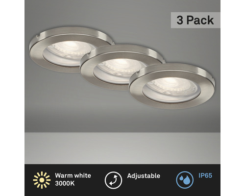 LED Einbauleuchten Set IP65 3-tlg 3x5W 3x400 lm 3000 K matt/nickel Ø 8,5/6,8 cm 230V Drei Einbaustrahler im Set, verstellbar und mit Schutzart IP65.
