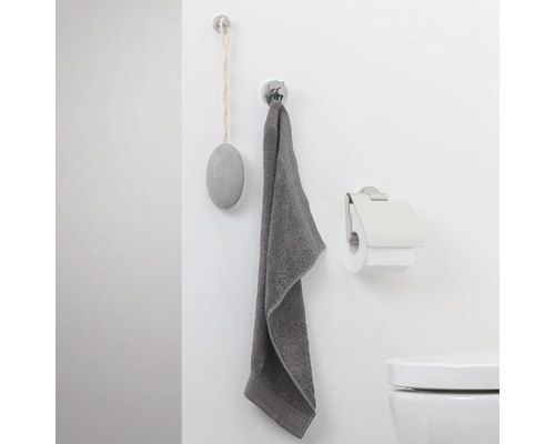 Badezimmeransicht mit Handtuch, Toilettenpapierhalter und Dekoration