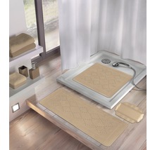 Badezimmer mit Duschmatte, Badematte und Toilettendeckelauflage