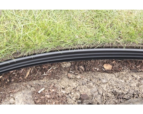 Gartenszene mit Rasen und schwarzer Rasenkante