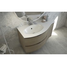 Modernes Badezimmer mit Waschtischunterschrank, Aufsatzwaschbecken und Armatur.