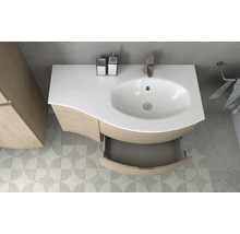 Modernes Badezimmer mit Waschtischunterschrank, Waschbecken und offenem Schubfach