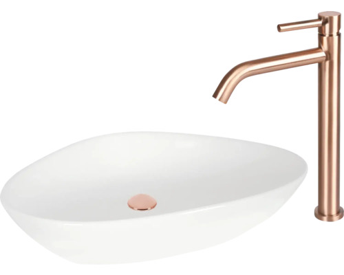Aufsatzwaschbecken aus Keramik mit Armatur
