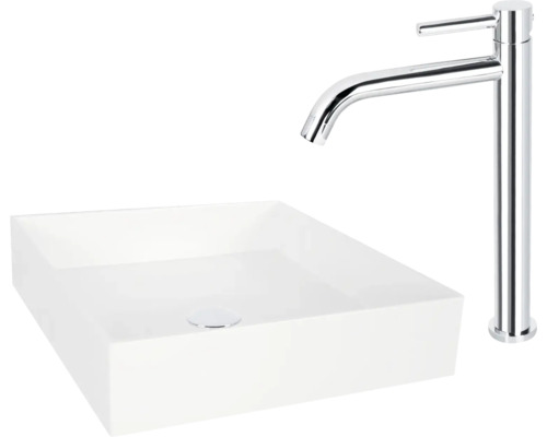 Vierkantes Aufsatzwaschbecken aus Sanitärkeramik mit Armatur
