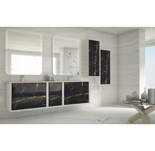 Modernes Badezimmer mit Waschtisch, Spiegel und Hochschränken im Marmor Design