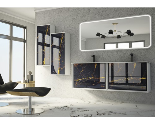 Modernes Badezimmer mit Waschtisch, Spiegelschrank und LED Spiegel