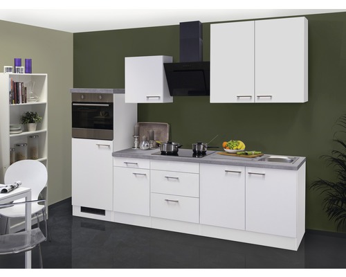 Flex Well Küchenzeile mit Geräten Varo 270 cm Frontfarbe weiß matt Korpusfarbe weiß zerlegt