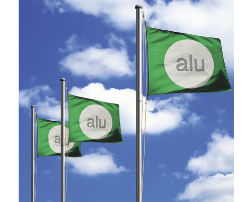 Mehrere Aluminium Fahnen vor blauem Himmel