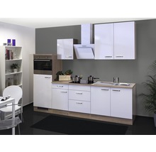 Flex Well Küchenzeile mit Geräten Valero 270 cm Frontfarbe weiß hochglanz Korpusfarbe sonoma eiche zerlegt-thumb-0