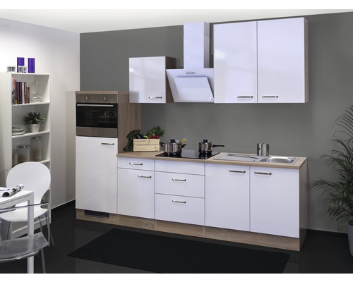 Flex Well Küchenzeile mit Geräten Valero 270 cm Frontfarbe weiß hochglanz Korpusfarbe sonoma eiche zerlegt