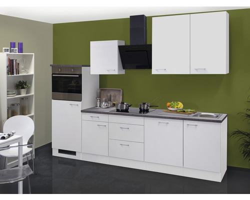 Flex Well Küchenzeile mit Geräten Lucca 280 cm Frontfarbe weiß matt Korpusfarbe weiß zerlegt