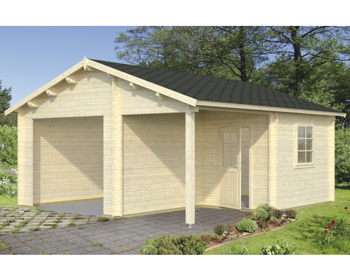 Einzelgarage Palmako Roger 21,9+5,2 m² ohne Tor 564 x 598 cm natur Holzgarage mit zwei Stellplätzen, Seitentür und Fenster