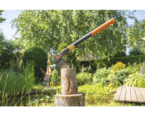 Spaltaxt im Baumstamm im Garten