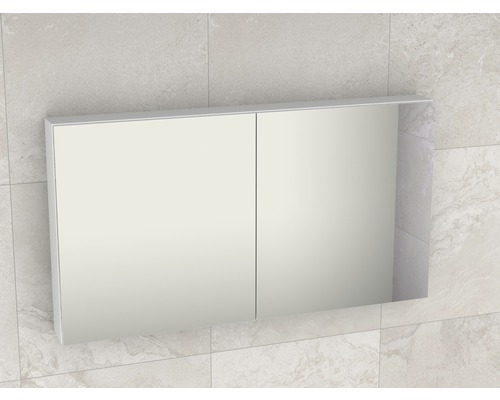 Spiegelschrank mit zwei Türen an der Wand montiert