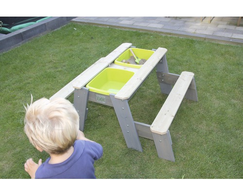 Sandkasten-Picknicktisch aus Holz für Kinder mit zwei Wannen