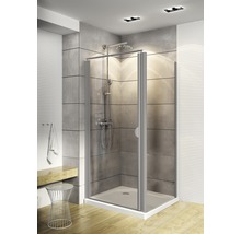 Eckdusche mit Duschwanne und Armatur im Badezimmer