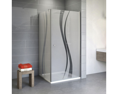 Duschtür mit Seitenwand SCHULTE Alexa Style 2.0 ExpressPlus 90 x 90 cm Profil aluminium Glasdekor Liane schmutzabweisende Glasbeschichtung Türanschlag rechts Türanschlag links Eckdusche mit Designglas im Badezimmer