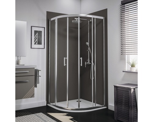Runddusche SCHULTE Sunny ExpressPlus R550 90x90 cm Klarglas Profilfarbe chrom Eckdusche mit Duschkopf und Handbrause in einem Badezimmer