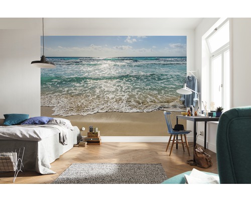 Fototapete mit Strandmotiv in einem Schlafzimmer