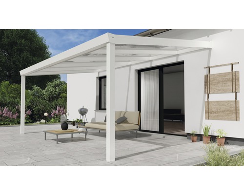 Terrassenüberdachung Expert mit Polycarbonat klar 500x300 cm weiß