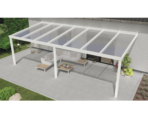 Terrassenüberdachung Expert mit Polycarbonat klar 700x300 cm weiß