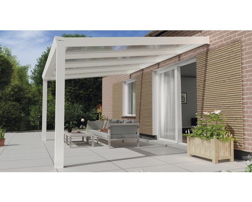 Terrassenüberdachung Expert mit Polycarbonat klar 400x350 cm weiß