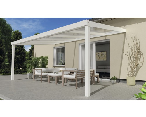 Terrassenüberdachung Expert mit Polycarbonat klar 500x350 cm weiß
