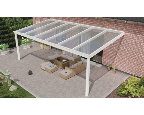 Terrassenüberdachung Expert mit Polycarbonat klar 600x350 cm weiß