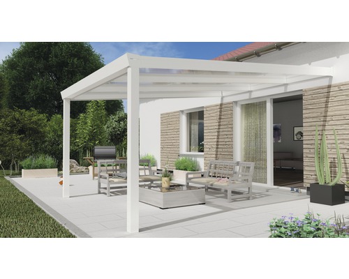 Terrassenüberdachung Expert mit Polycarbonat klar 300x400 cm weiß