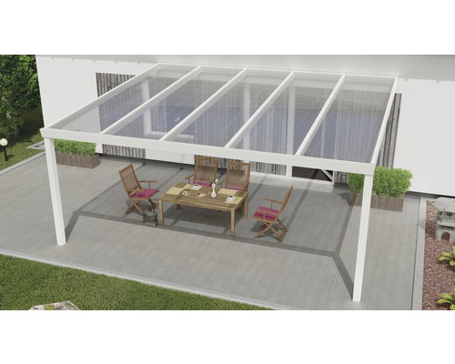 Terrassenüberdachung Expert mit Polycarbonat klar 500x400 cm weiß