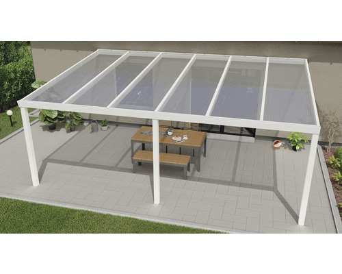 Terrassenüberdachung Expert mit Polycarbonat klar 600x400 cm weiß