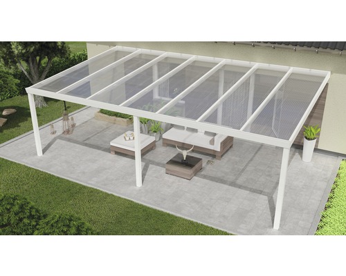 Terrassenüberdachung Expert mit Polycarbonat klar 700x400 cm weiß