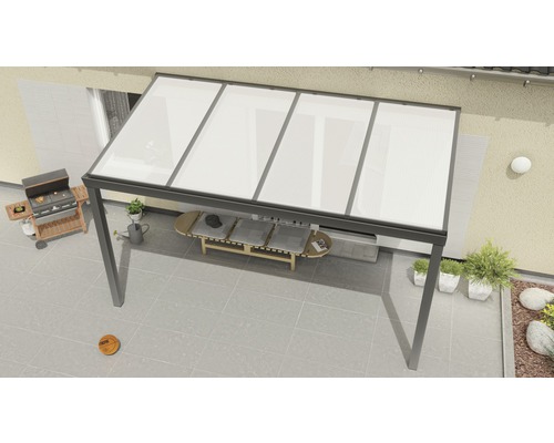 Terrassenüberdachung Expert mit Polycarbonat opal 400 x 250 cm anthrazit struktur