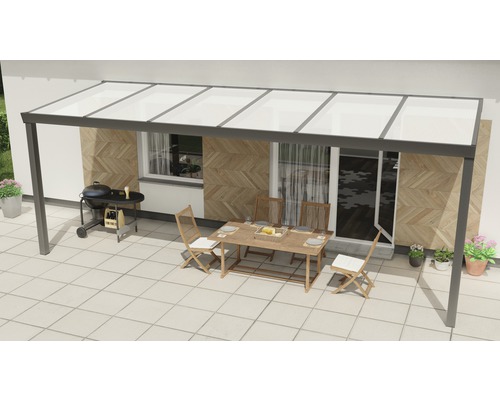 Terrassenüberdachung Expert mit Polycarbonat opal 600 x 250 cm anthrazit struktur