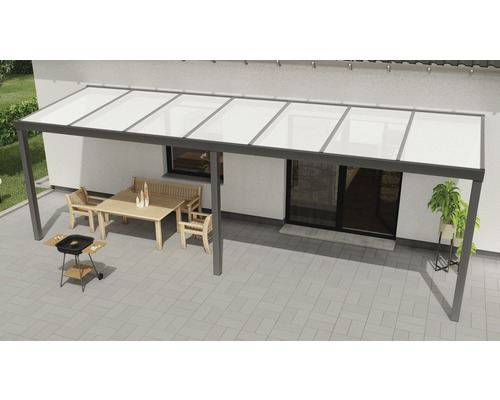 Terrassenüberdachung Expert mit Polycarbonat opal 700 x 250 cm anthrazit struktur
